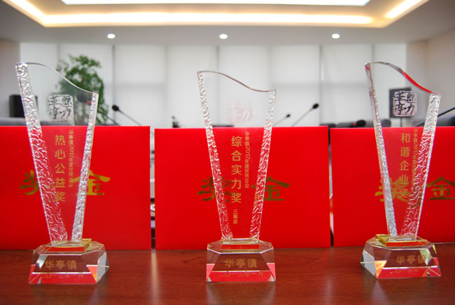 公司榮獲華亭鎮2012年度優秀企業三項大獎獎杯